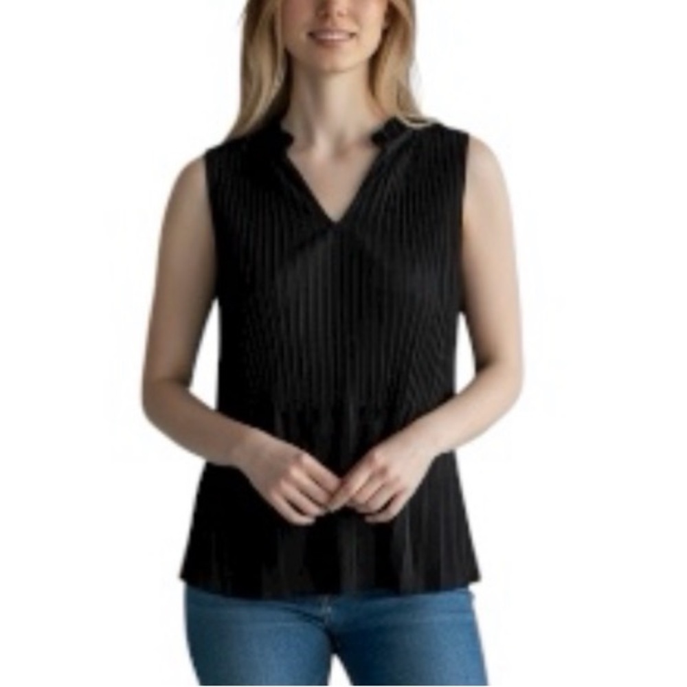 Nine West Black V-Neck Sleeveless Blouse S